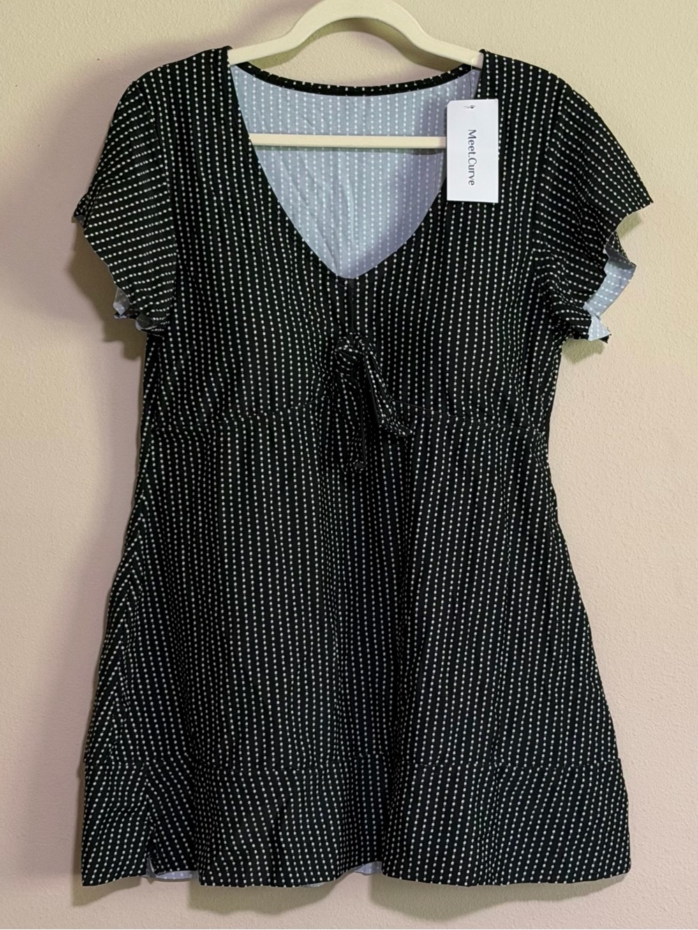 Women’s Black Dot-Print Tie-Front Swim Dress Top